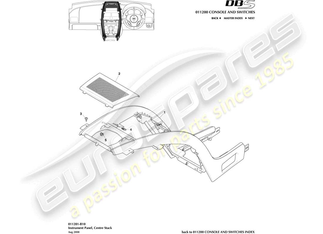 aston martin dbs (2008) centre stack part diagram