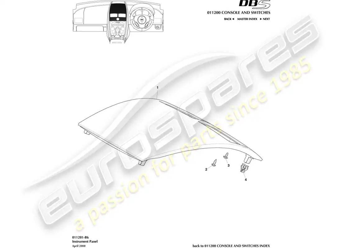 aston martin dbs (2007) instrument panel parts diagram