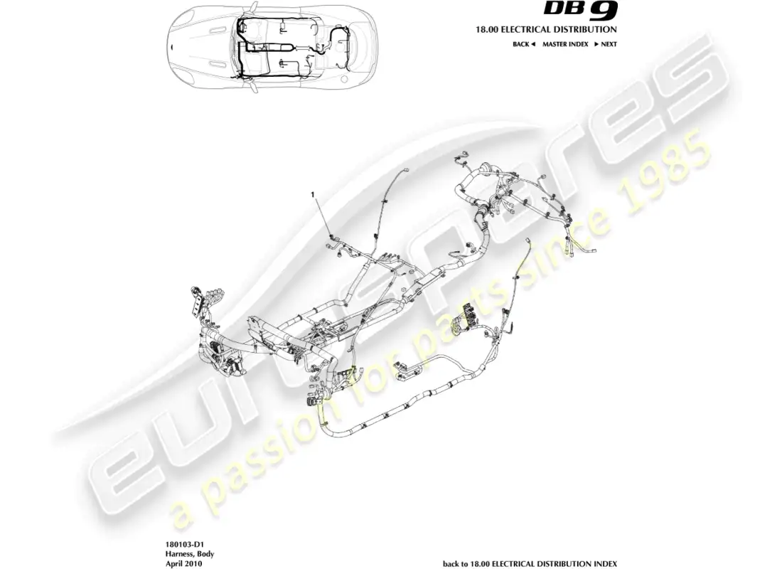 aston martin db9 (2008) body harness parts diagram