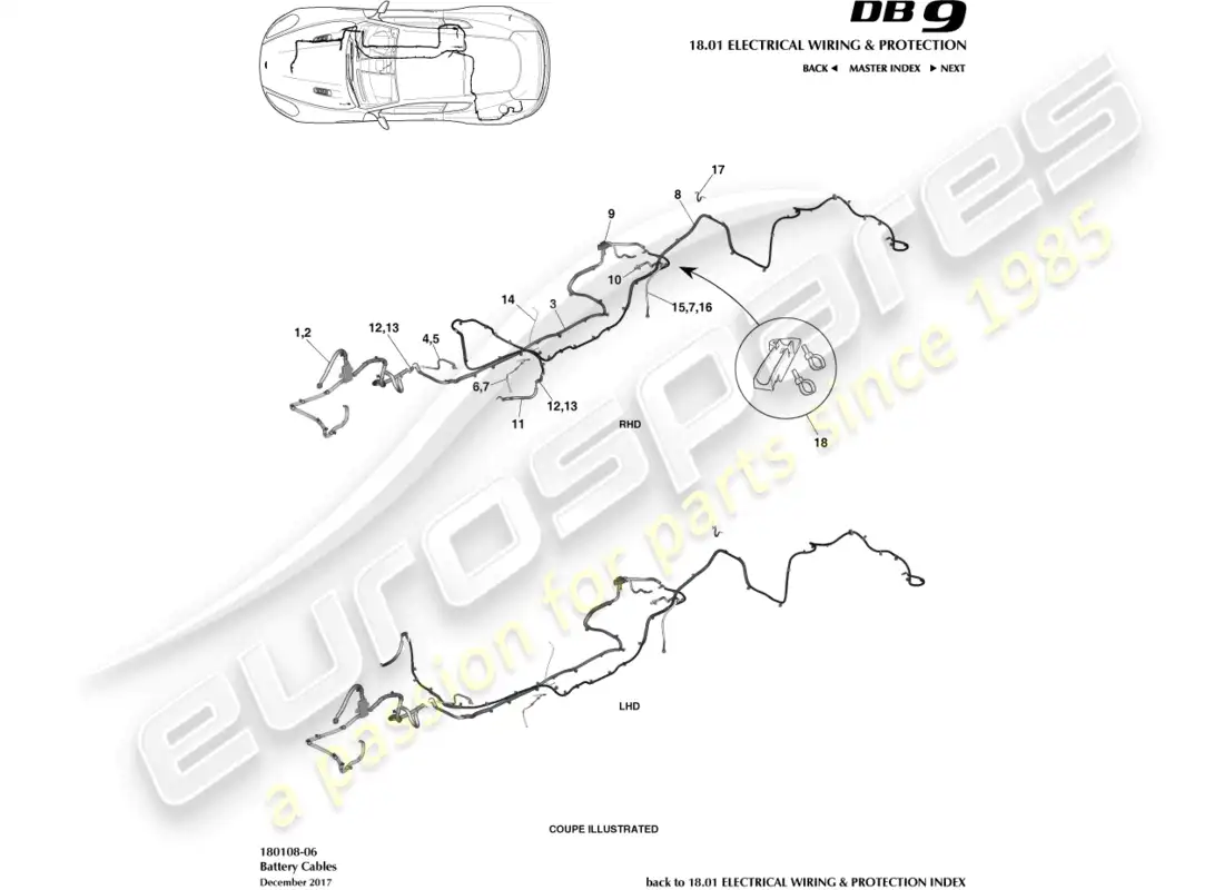 aston martin db9 (2014) battery cables parts diagram