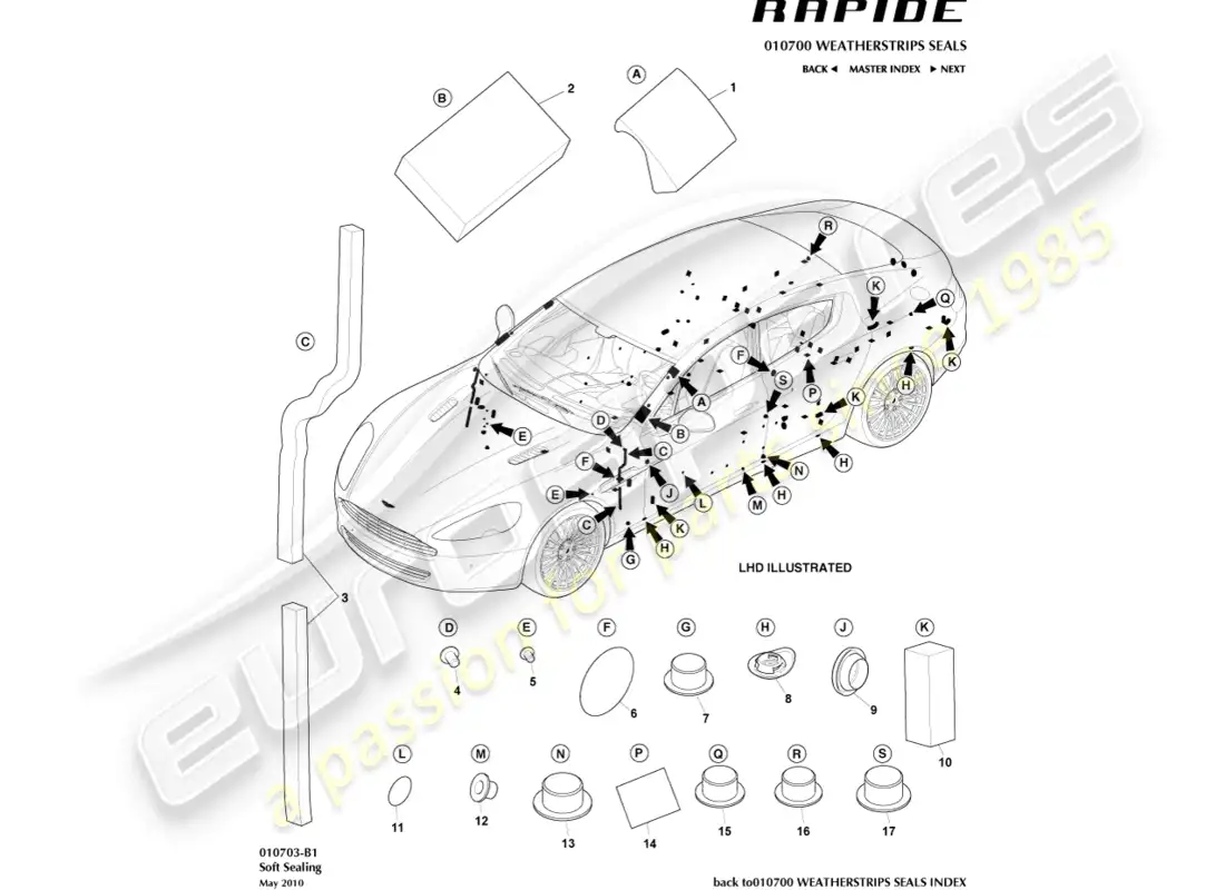 aston martin rapide (2019) soft sealing parts diagram