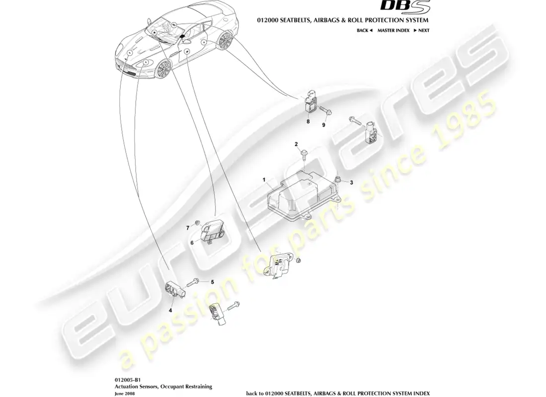 aston martin dbs (2008) actuation sensors parts diagram