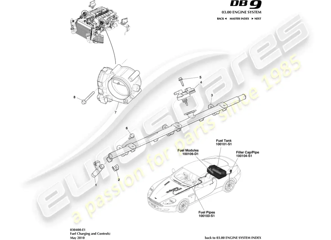 aston martin db9 (2009) fuel charging & control parts diagram