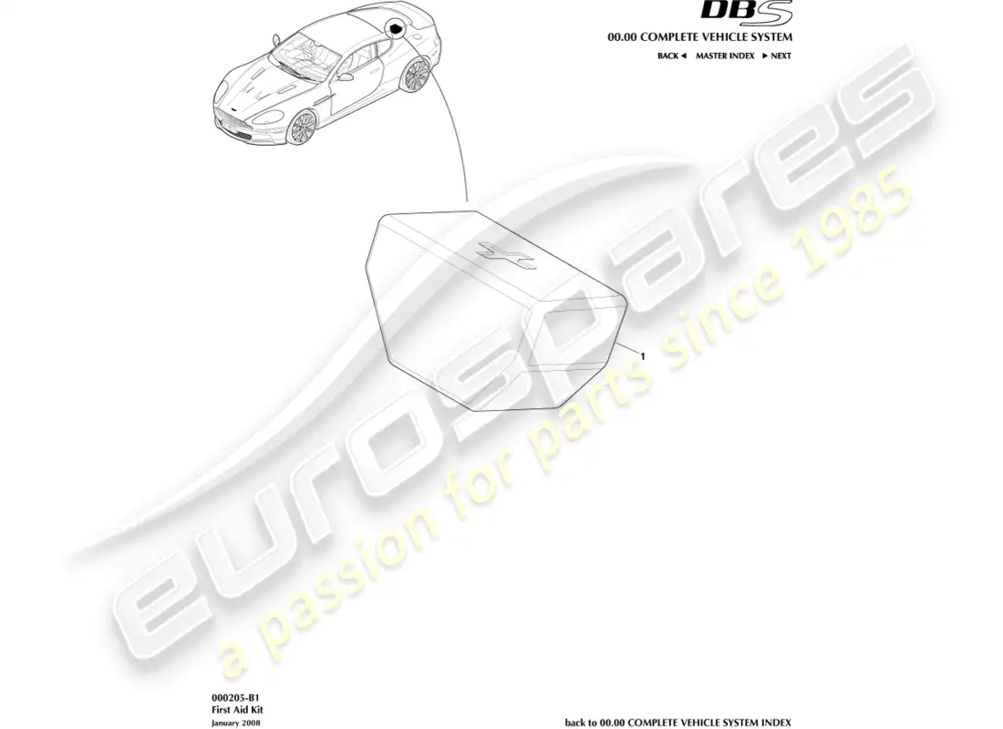 aston martin dbs (2007) first aid kit parts diagram
