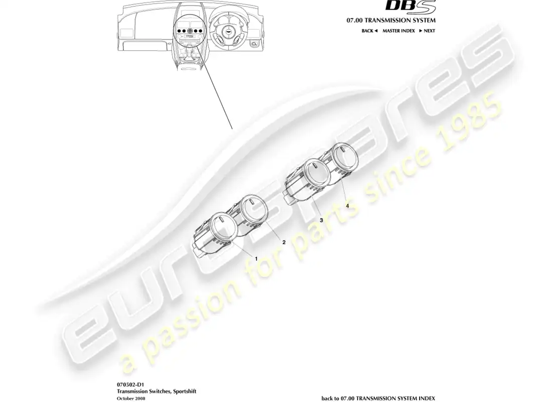 aston martin dbs (2008) transaxle switches parts diagram