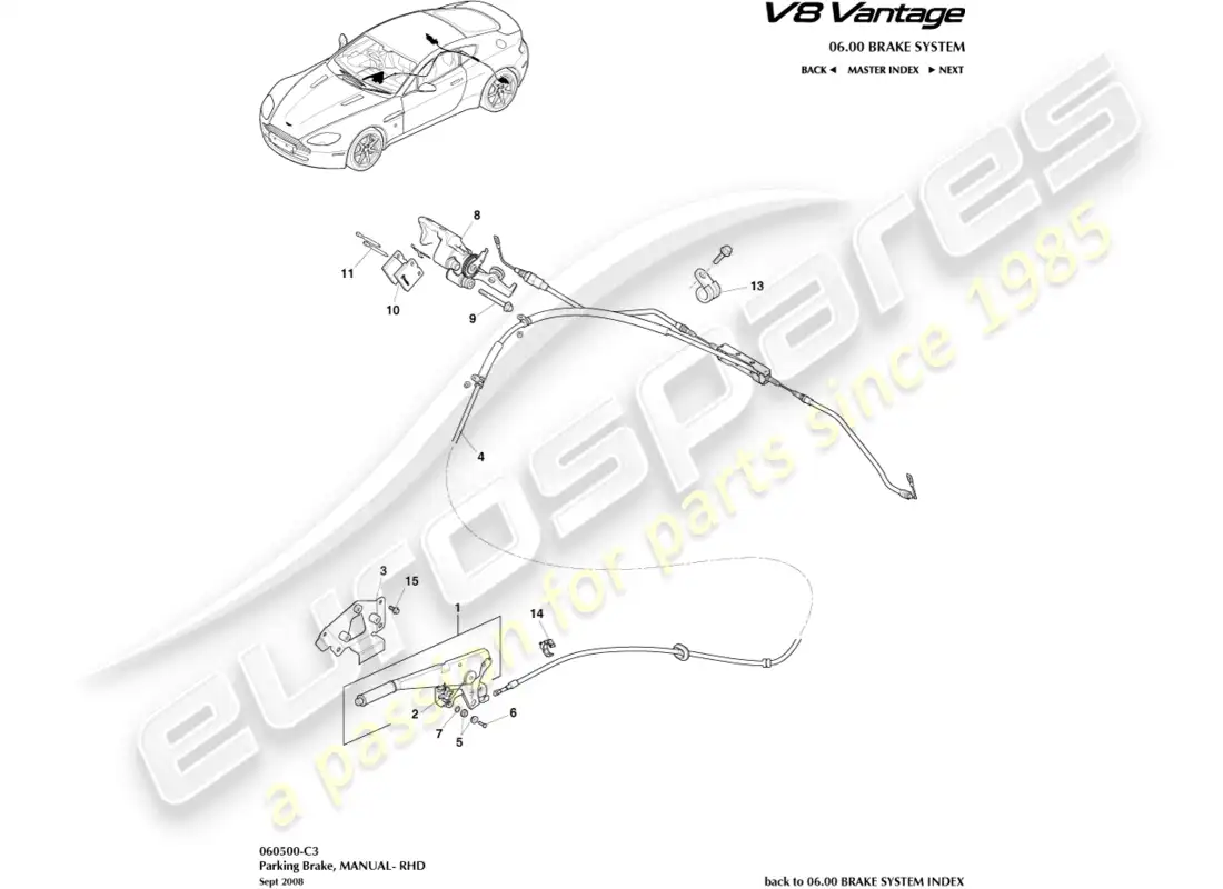 aston martin v8 vantage (2015) parking brake, rhd part diagram