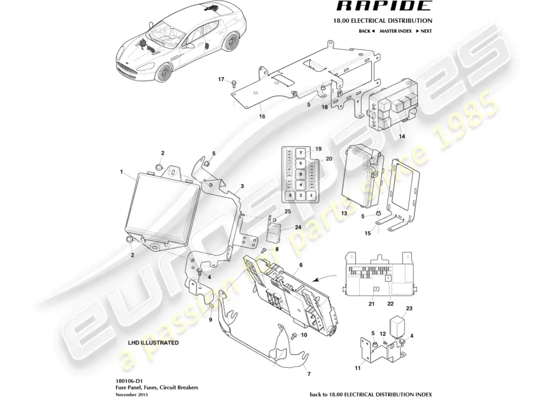 aston martin rapide (2012) fuse panels parts diagram