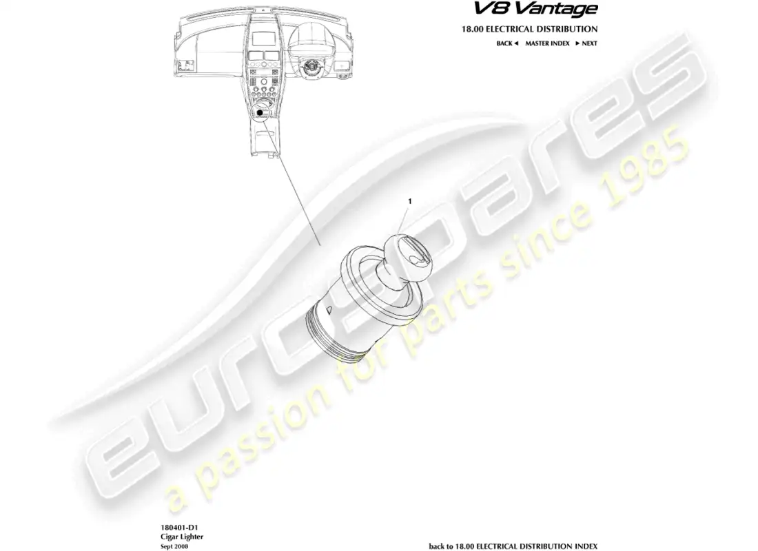 aston martin v8 vantage (2018) cigar lighter part diagram