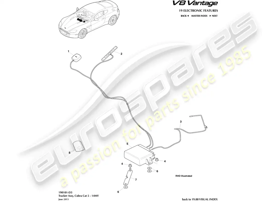 aston martin v8 vantage (2018) tracker, cobra, 14my part diagram