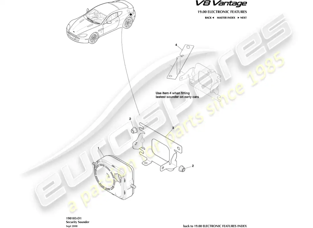 aston martin v8 vantage (2018) security sounder part diagram