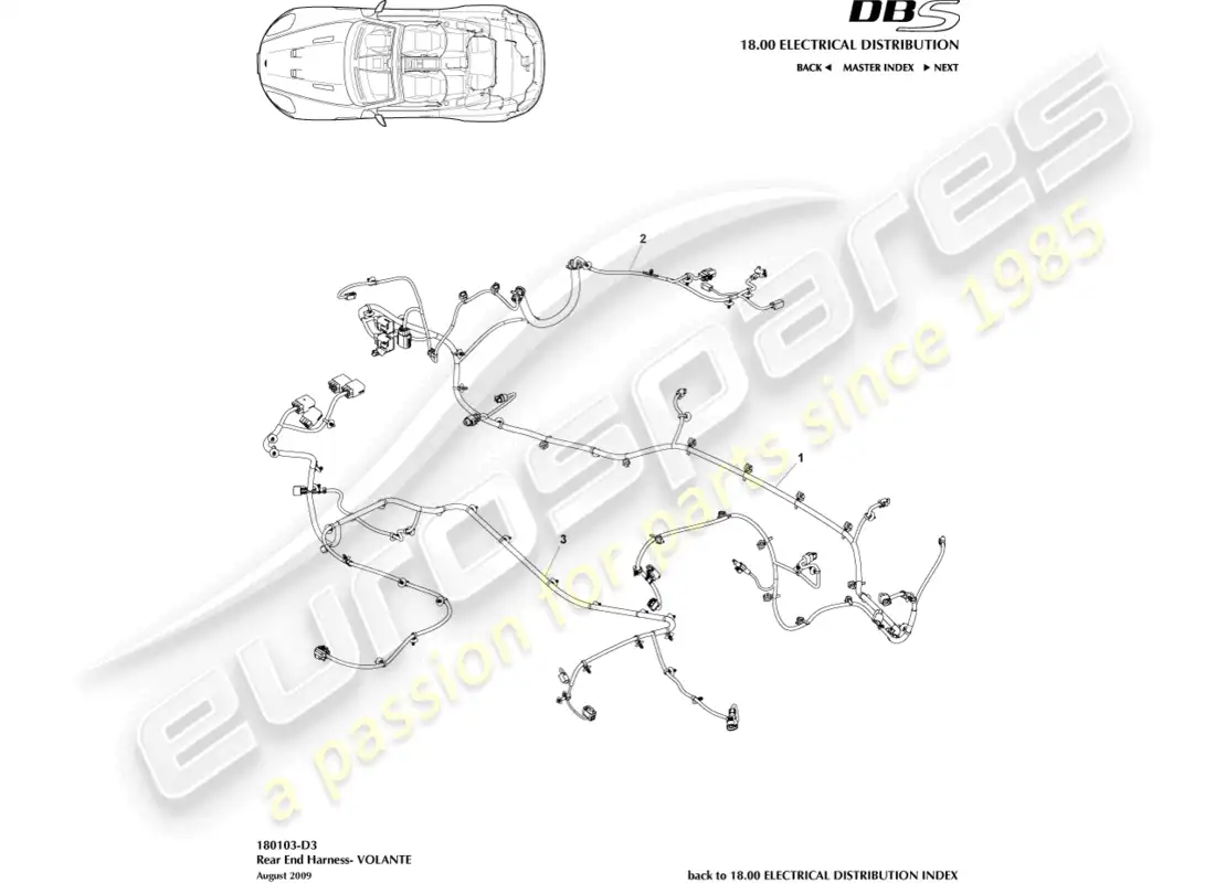 aston martin dbs (2012) rear end harness, volante parts diagram