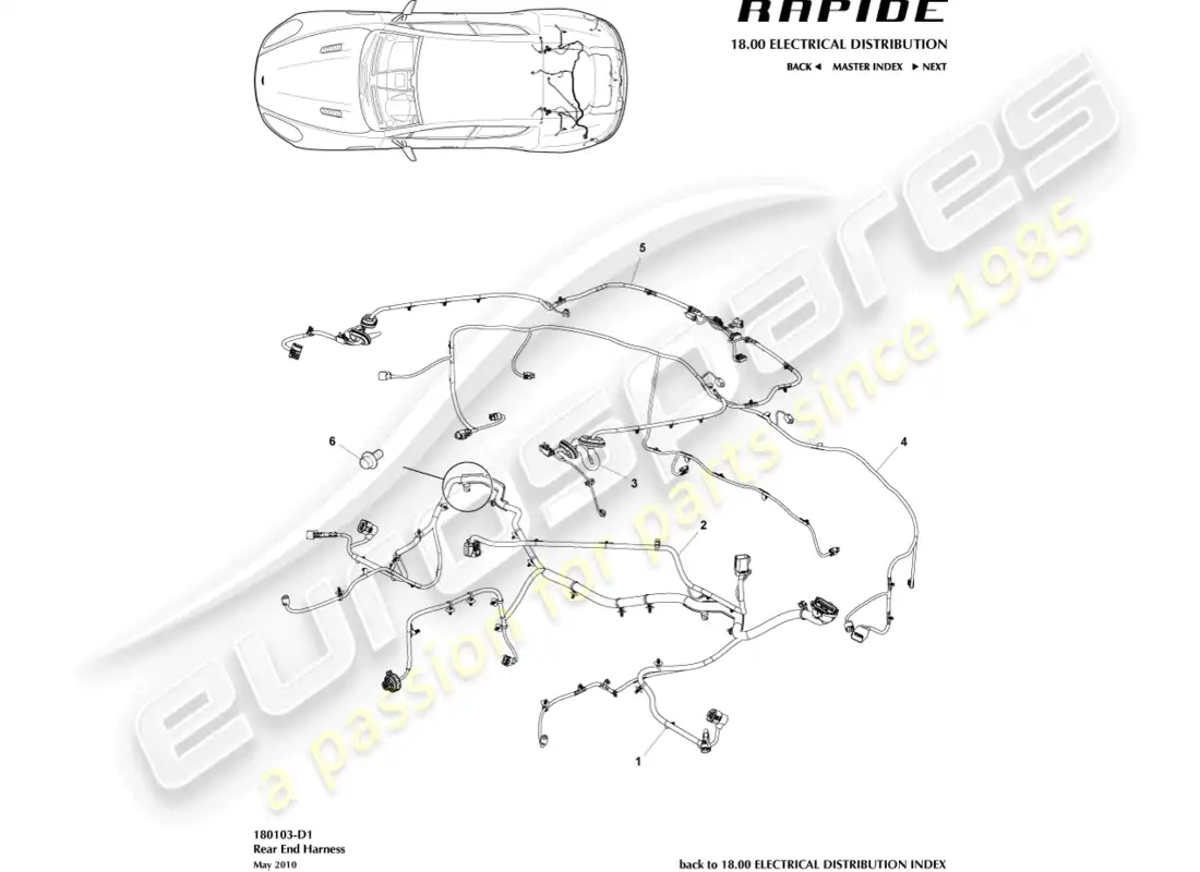 aston martin rapide (2010) rear end harness parts diagram