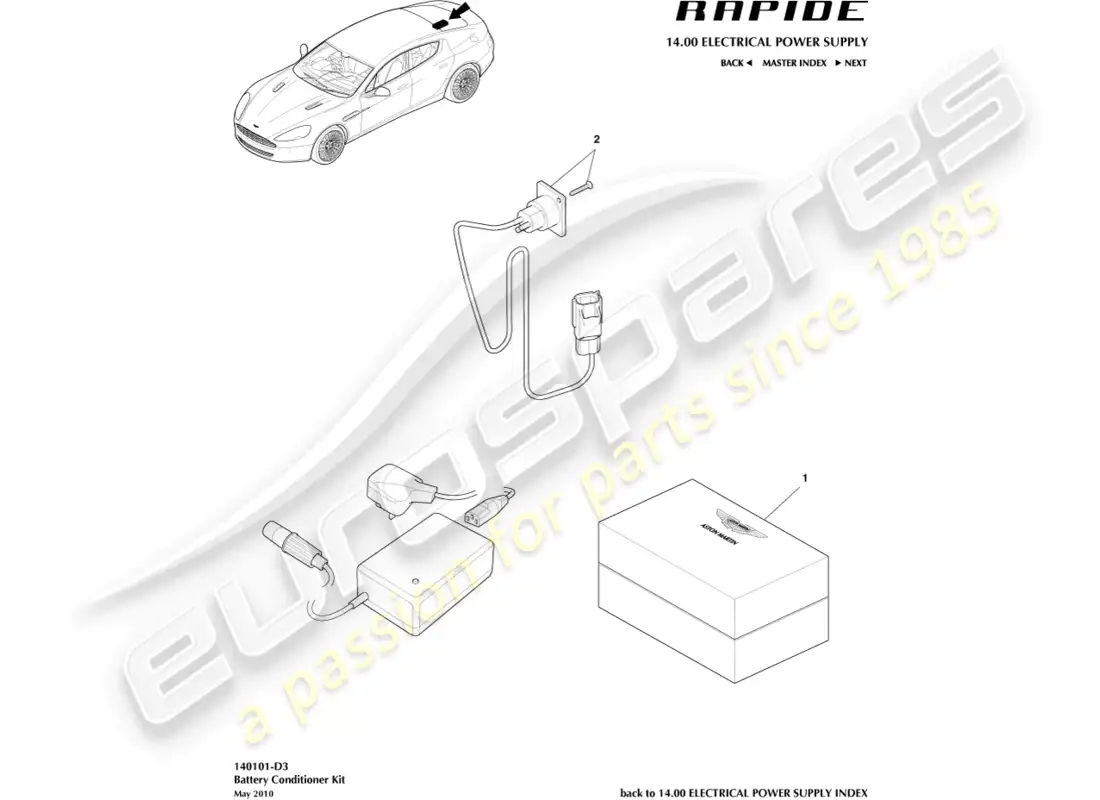 aston martin rapide (2014) battery conditioner kit parts diagram