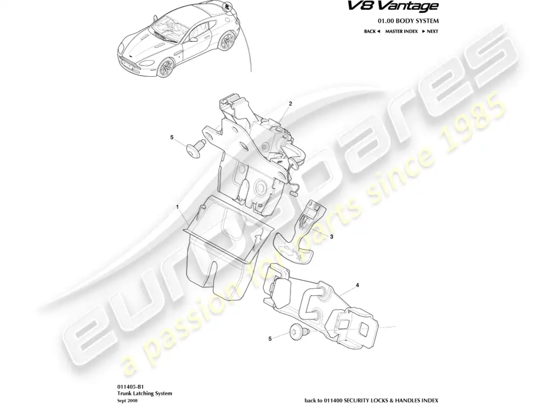 aston martin v8 vantage (2015) trunk latch system part diagram