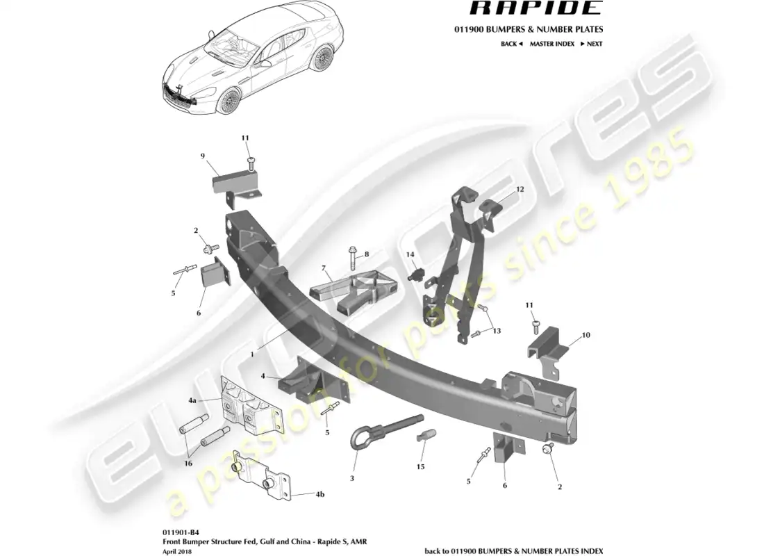 aston martin rapide (2011) front bumper structrue, s fed, gcc, china parts diagram