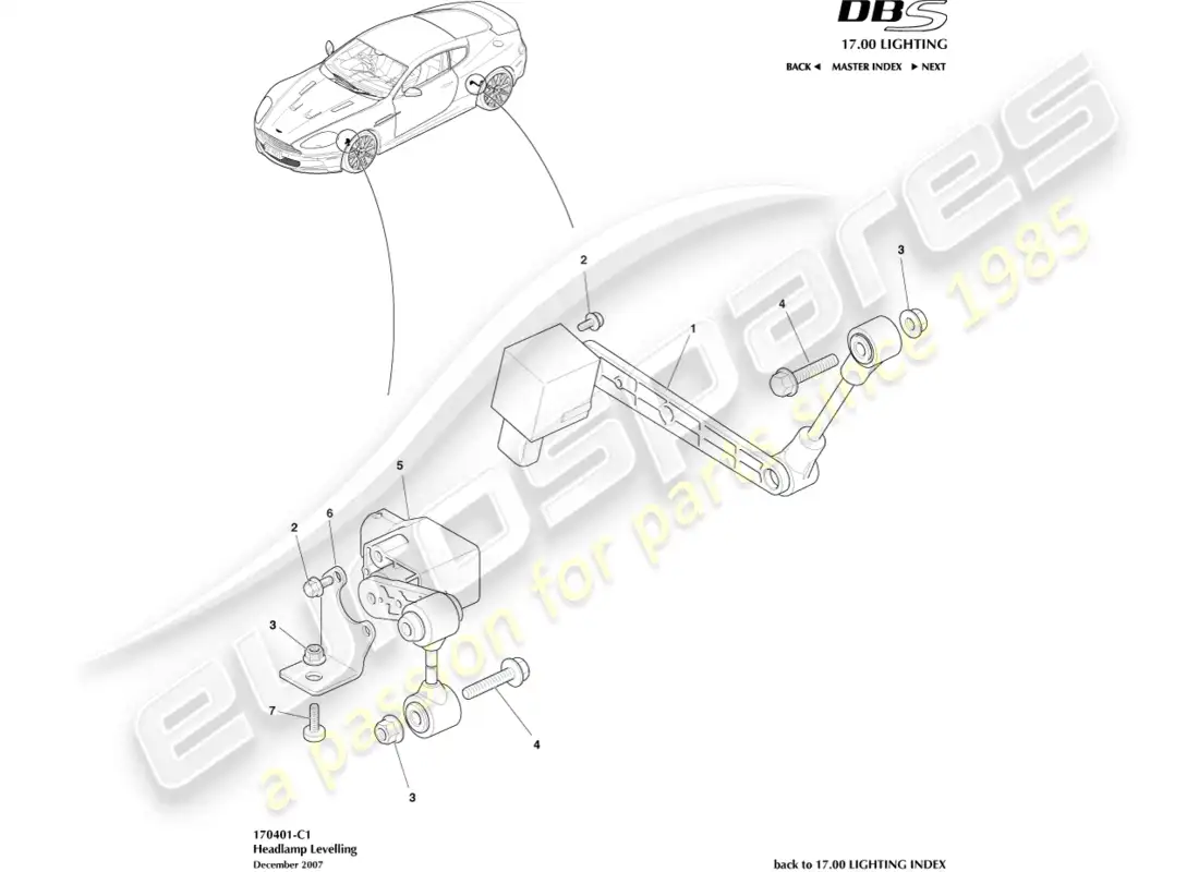 aston martin dbs (2008) headlamp leveling parts diagram