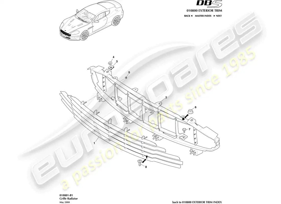 aston martin dbs (2011) radiator grille parts diagram
