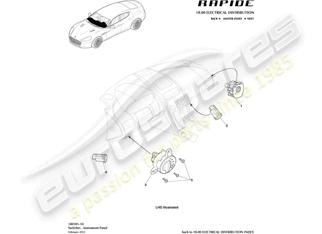 aston martin rapide (2012) ip switches parts diagram