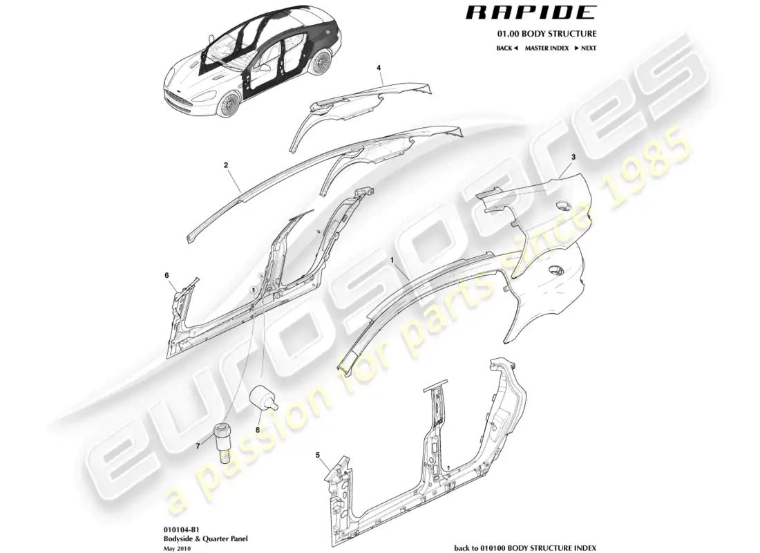 aston martin rapide (2017) body side parts diagram