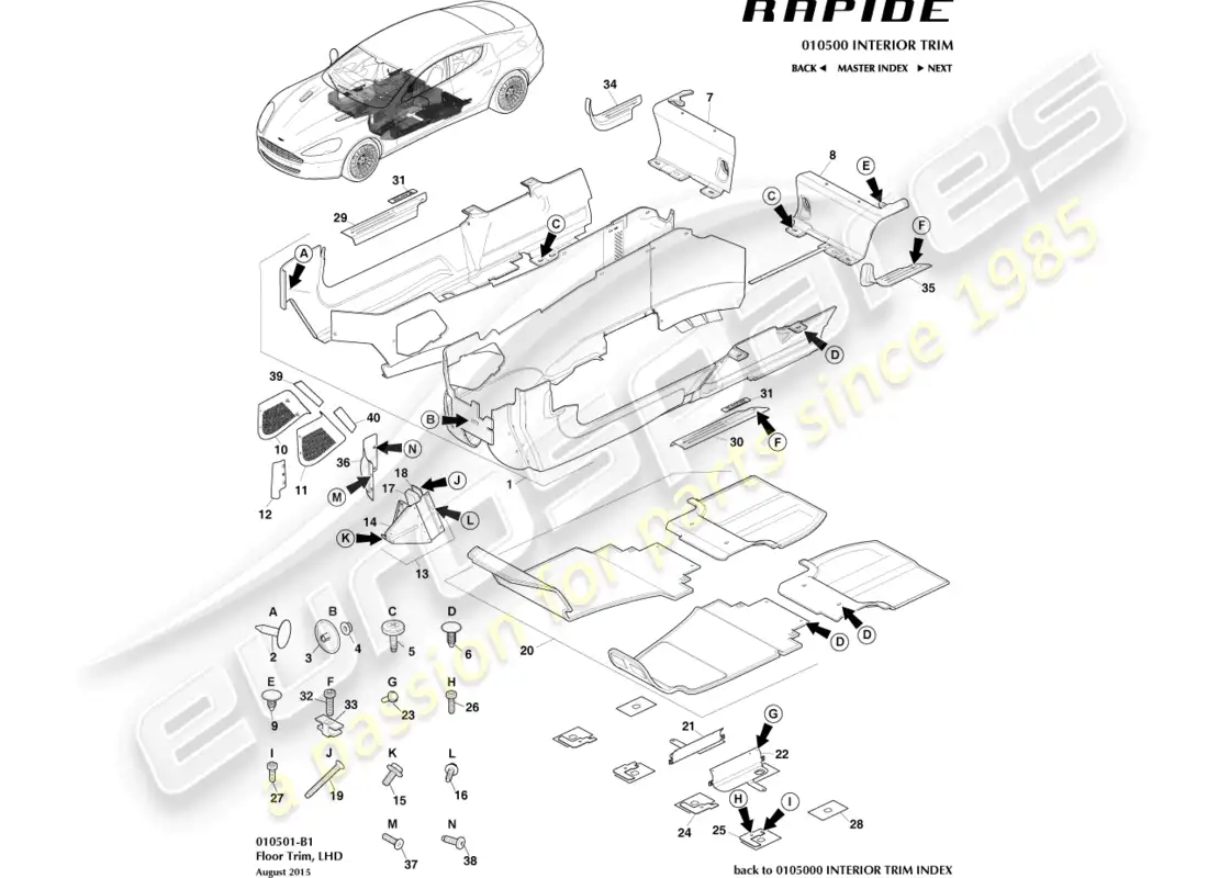 aston martin rapide (2016) main floor trim, lhd parts diagram