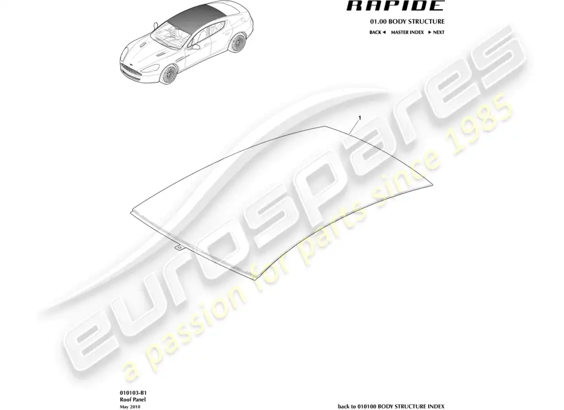 aston martin rapide (2017) roof parts diagram