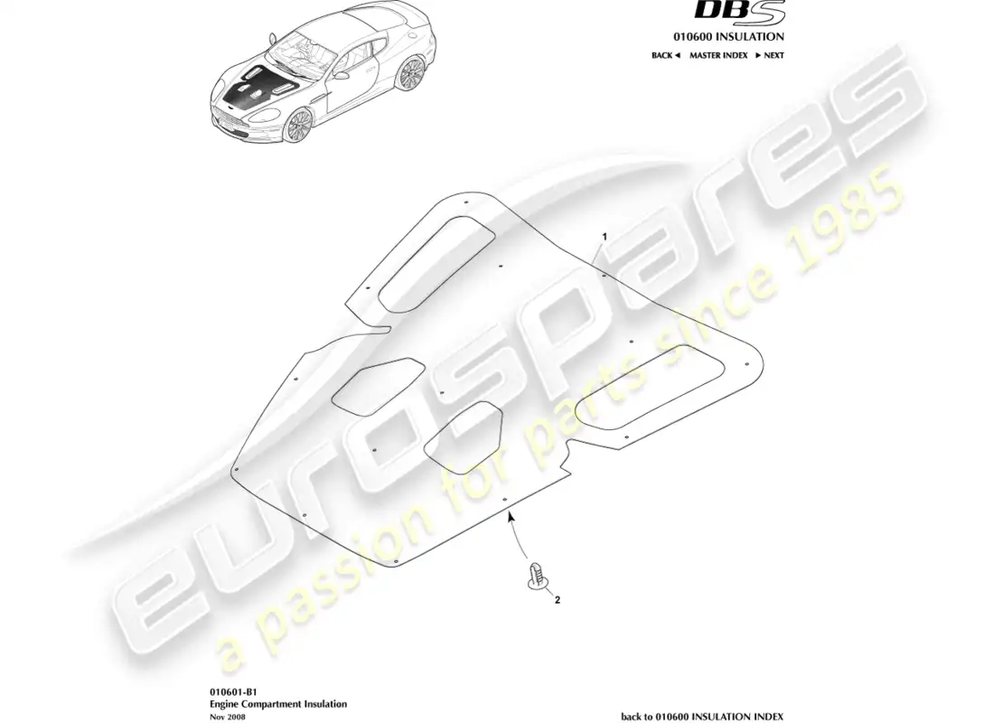 aston martin dbs (2012) sound insulation, engine comp parts diagram