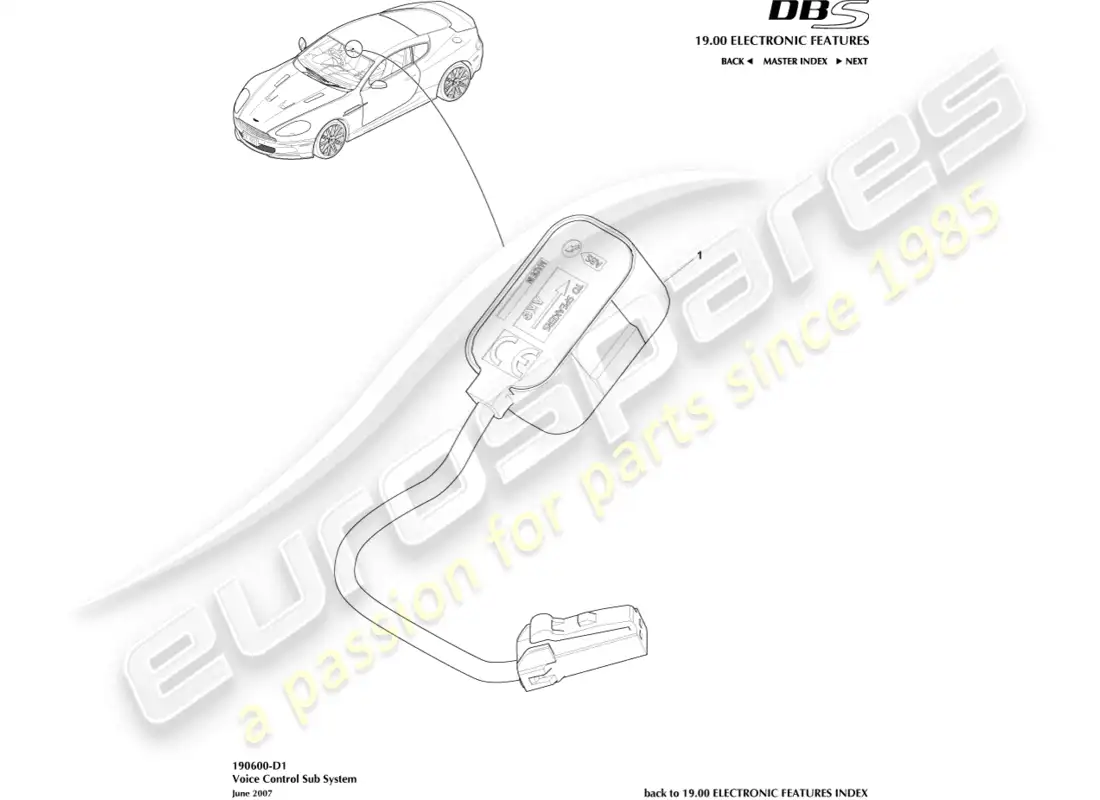 aston martin dbs (2012) voice control subsystem parts diagram