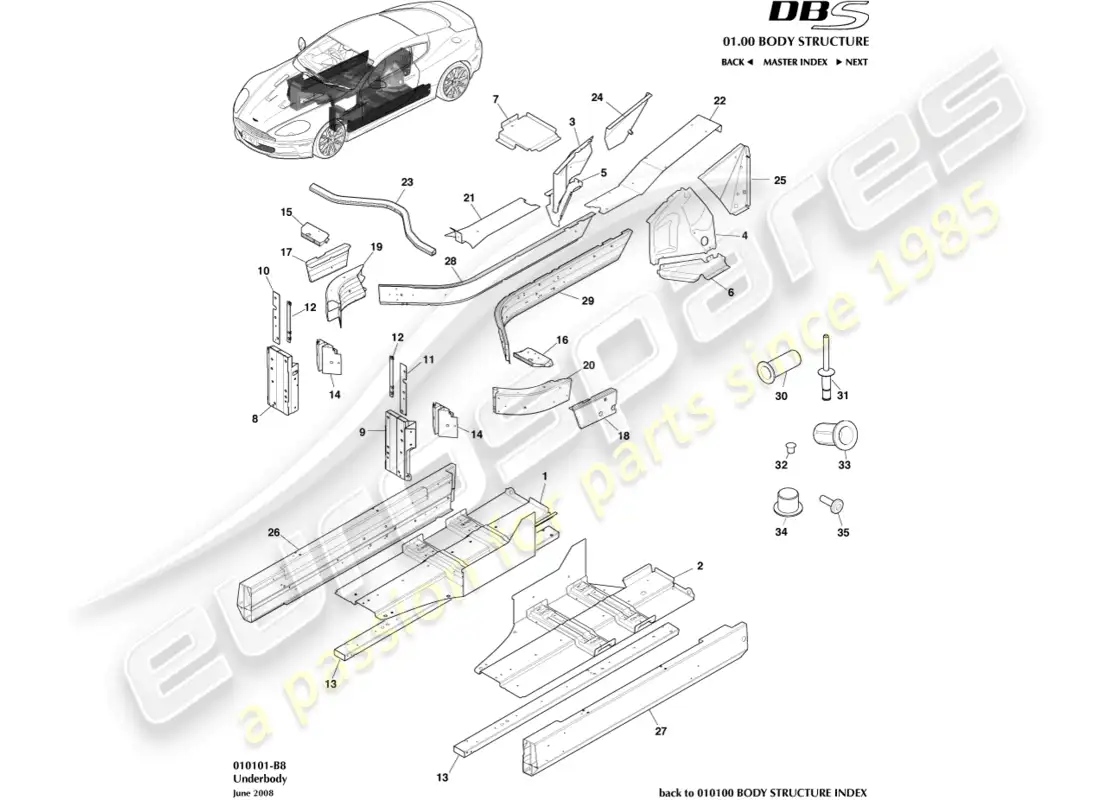 aston martin dbs (2007) underbody parts diagram