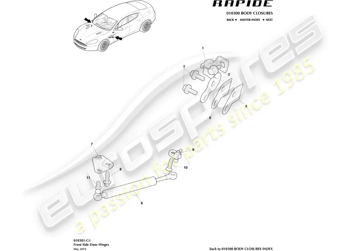 aston martin rapide (2013) front door hinge assembly parts diagram