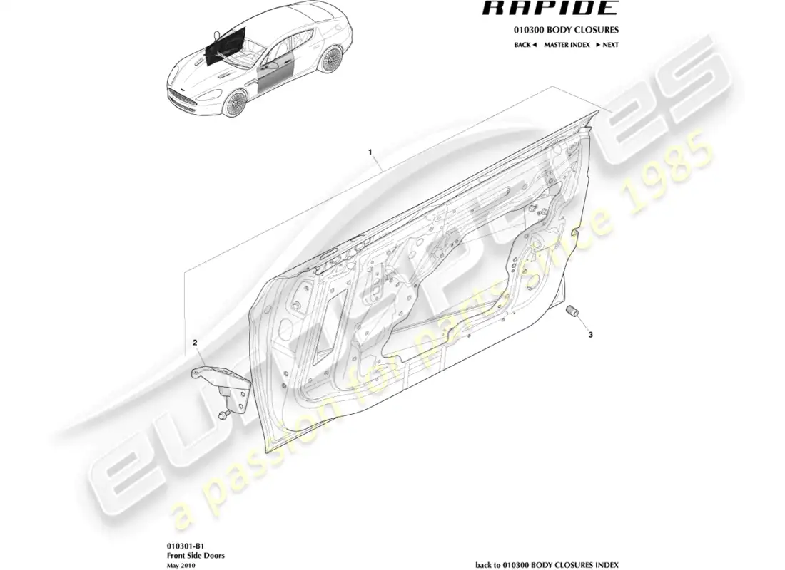 aston martin rapide (2013) front door assembly parts diagram