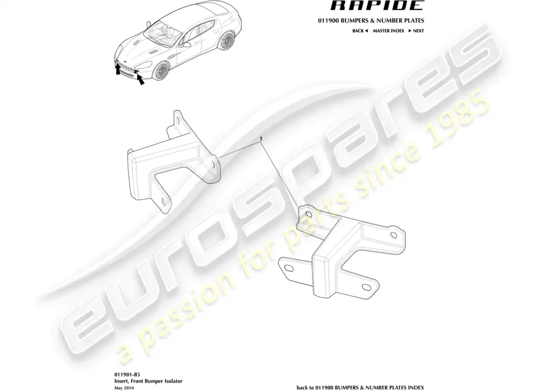 aston martin rapide (2011) insert, front bumper isolator parts diagram