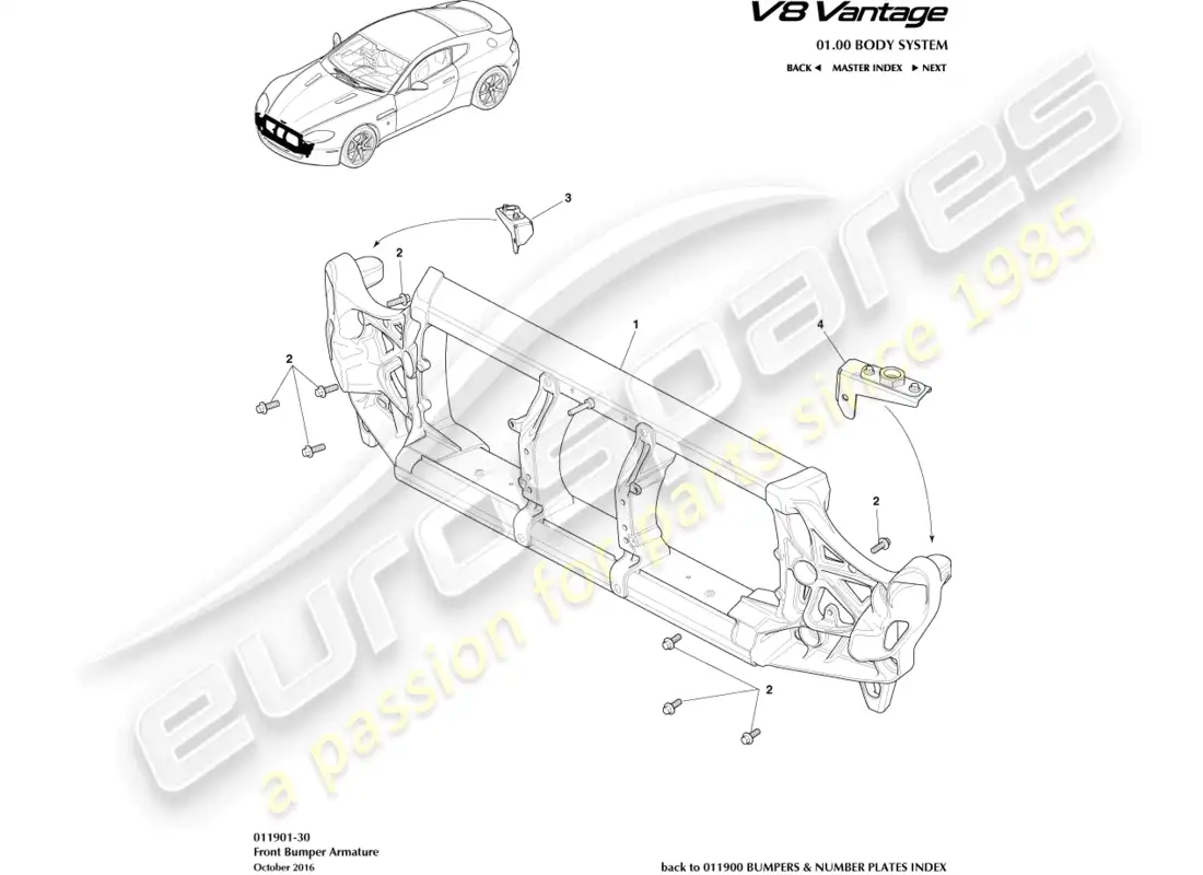 aston martin v8 vantage (2015) front bumper armature part diagram