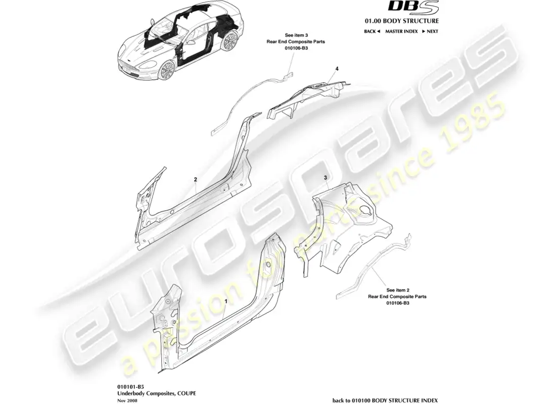 aston martin dbs (2007) underbody composites, coupe parts diagram