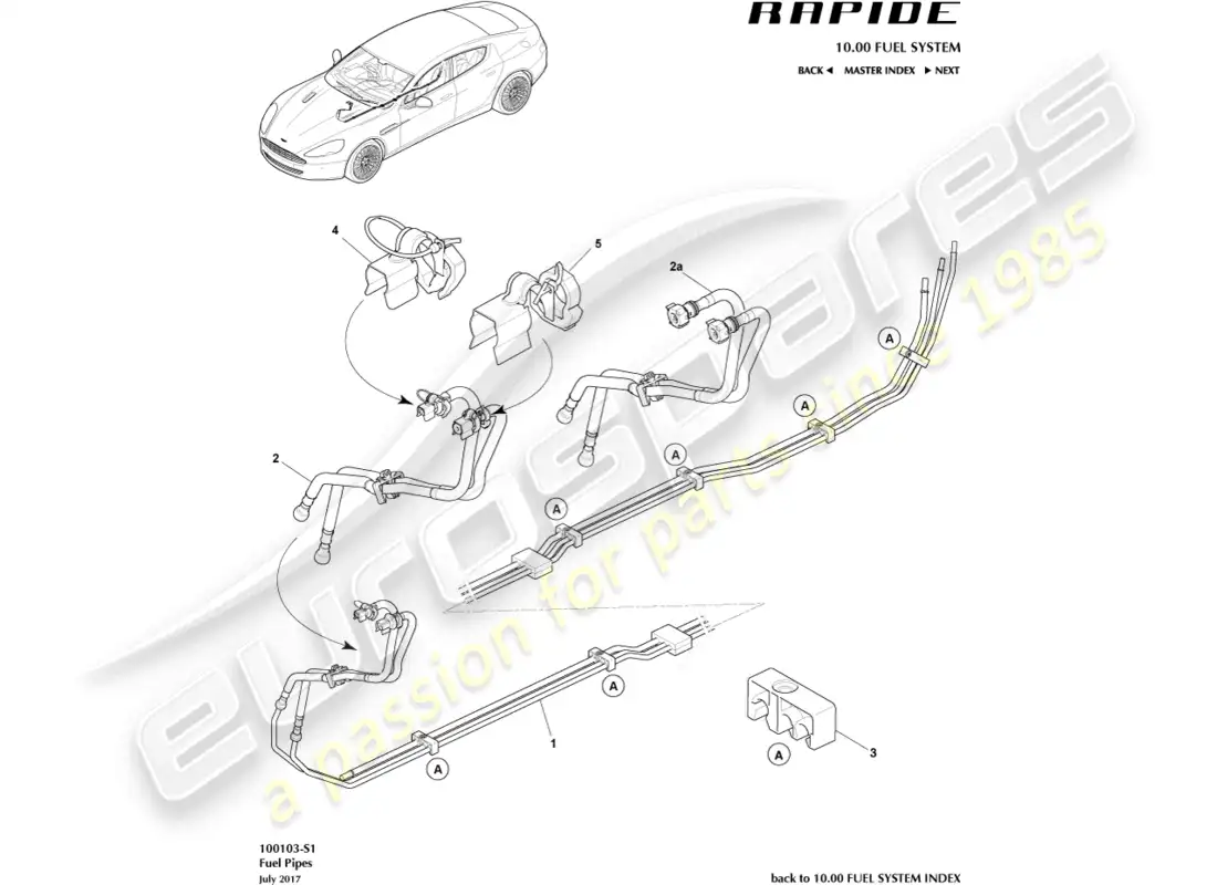 aston martin rapide (2018) fuel distribution parts diagram
