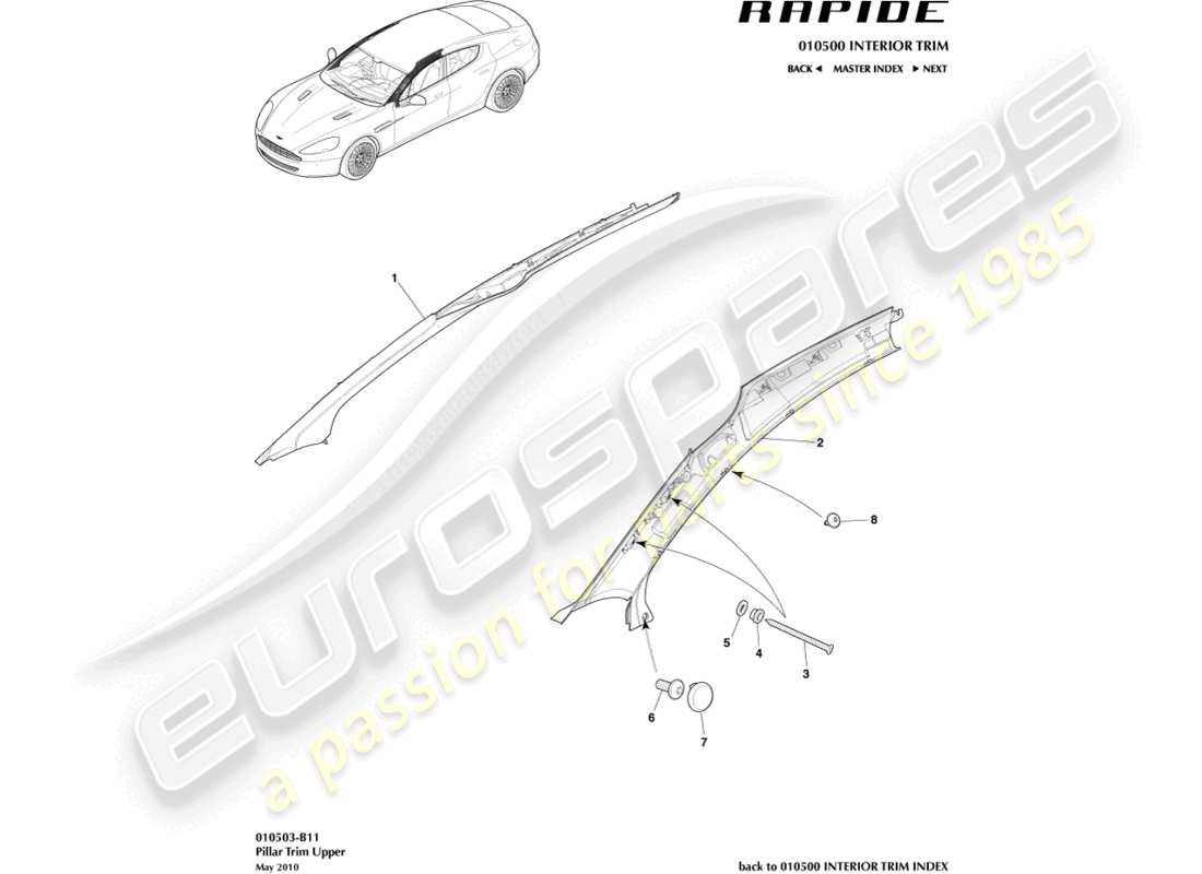 aston martin rapide (2013) a pillar trim part diagram