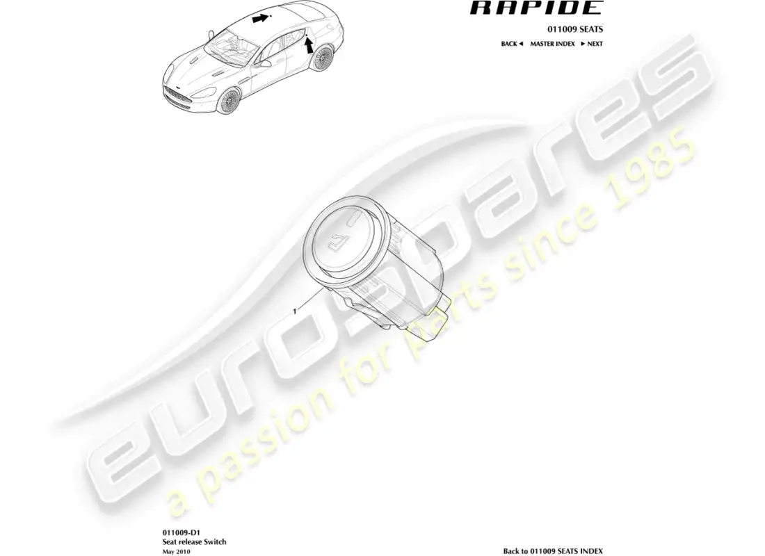aston martin rapide (2010) seat convenience switch parts diagram