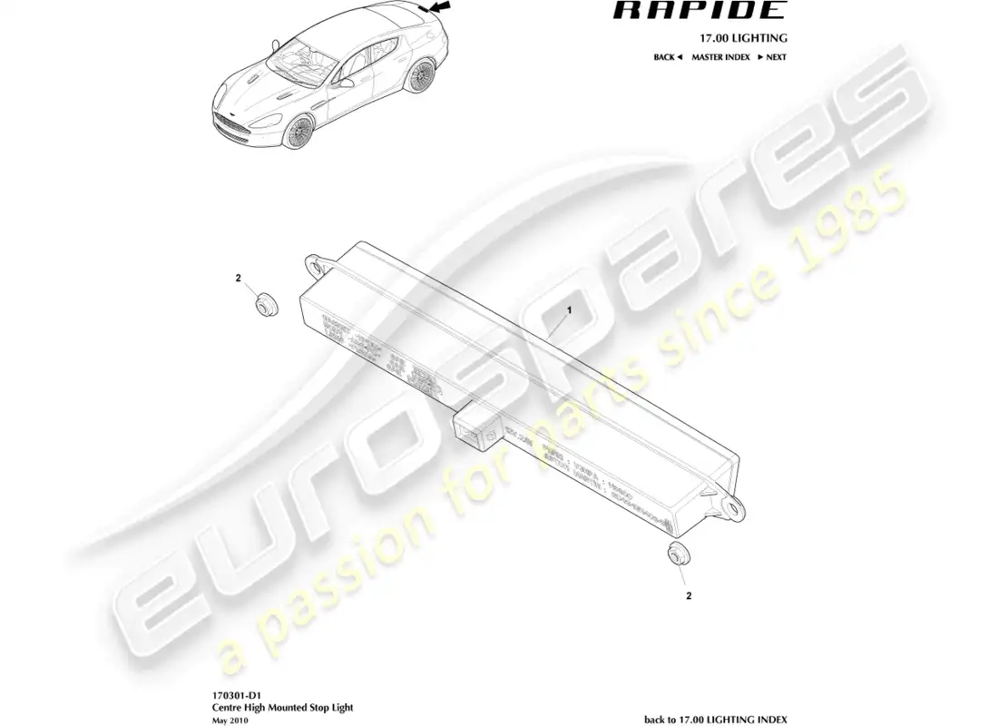 aston martin rapide (2014) high mounted stop light parts diagram