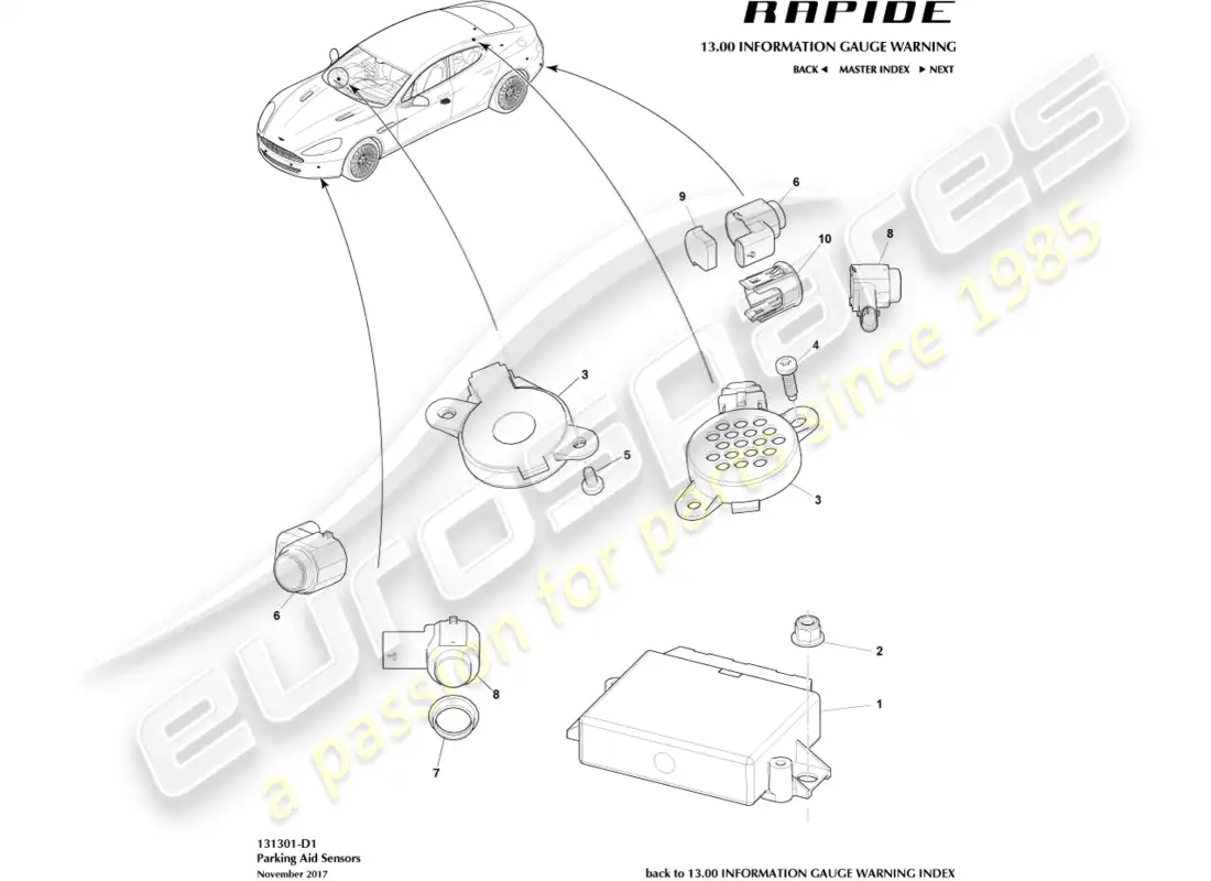 aston martin rapide (2012) parking aid sensors parts diagram
