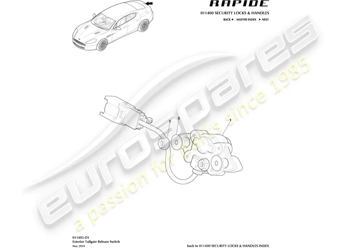 aston martin rapide (2012) tailgate release parts diagram