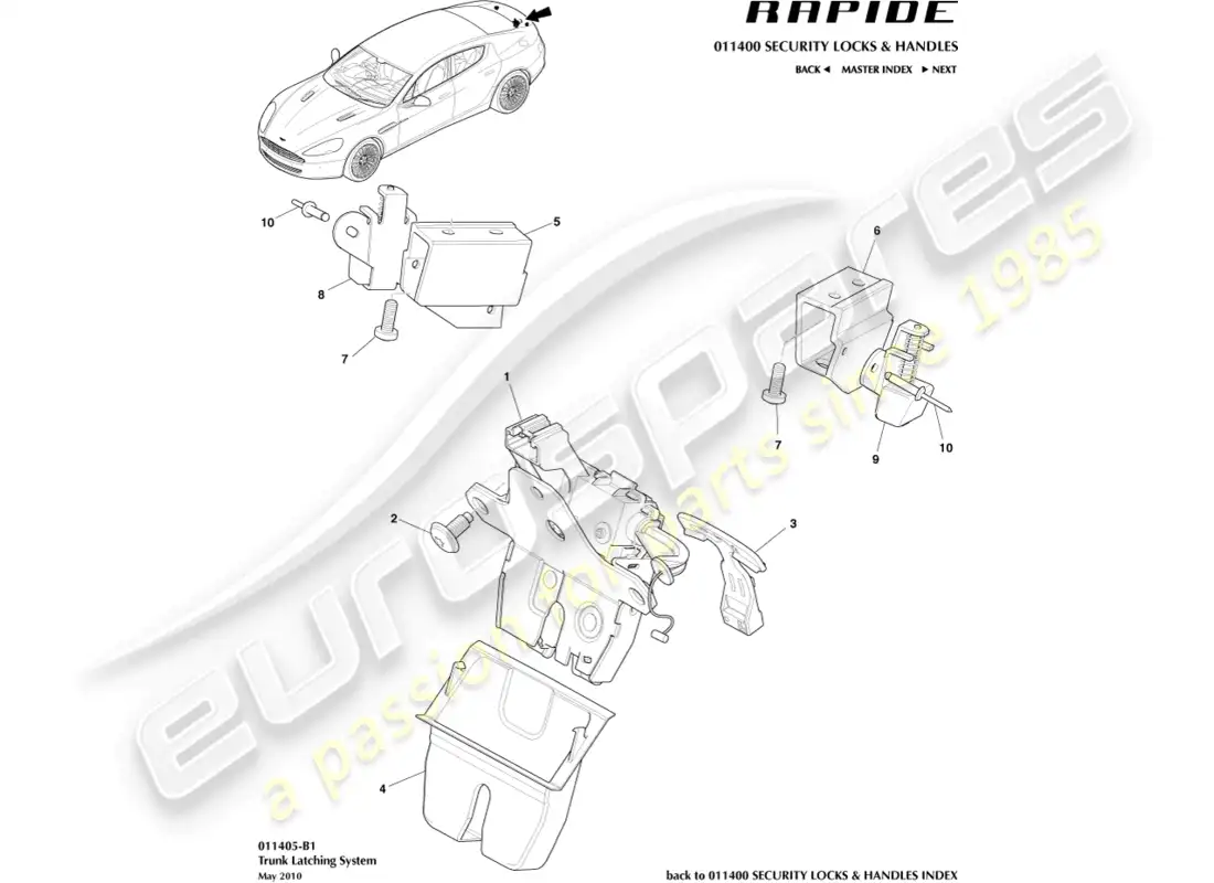 aston martin rapide (2012) trunk latch system parts diagram