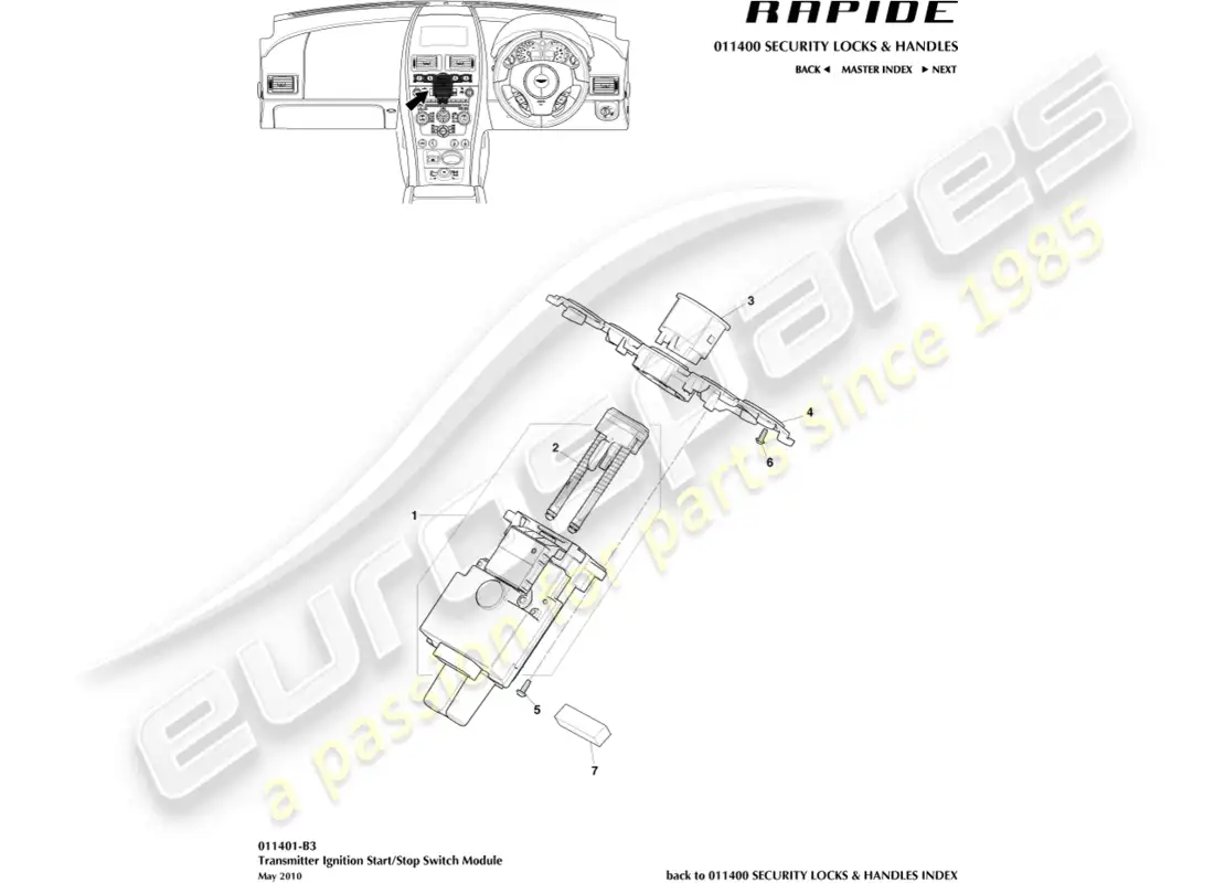 aston martin rapide (2012) start/stop module parts diagram