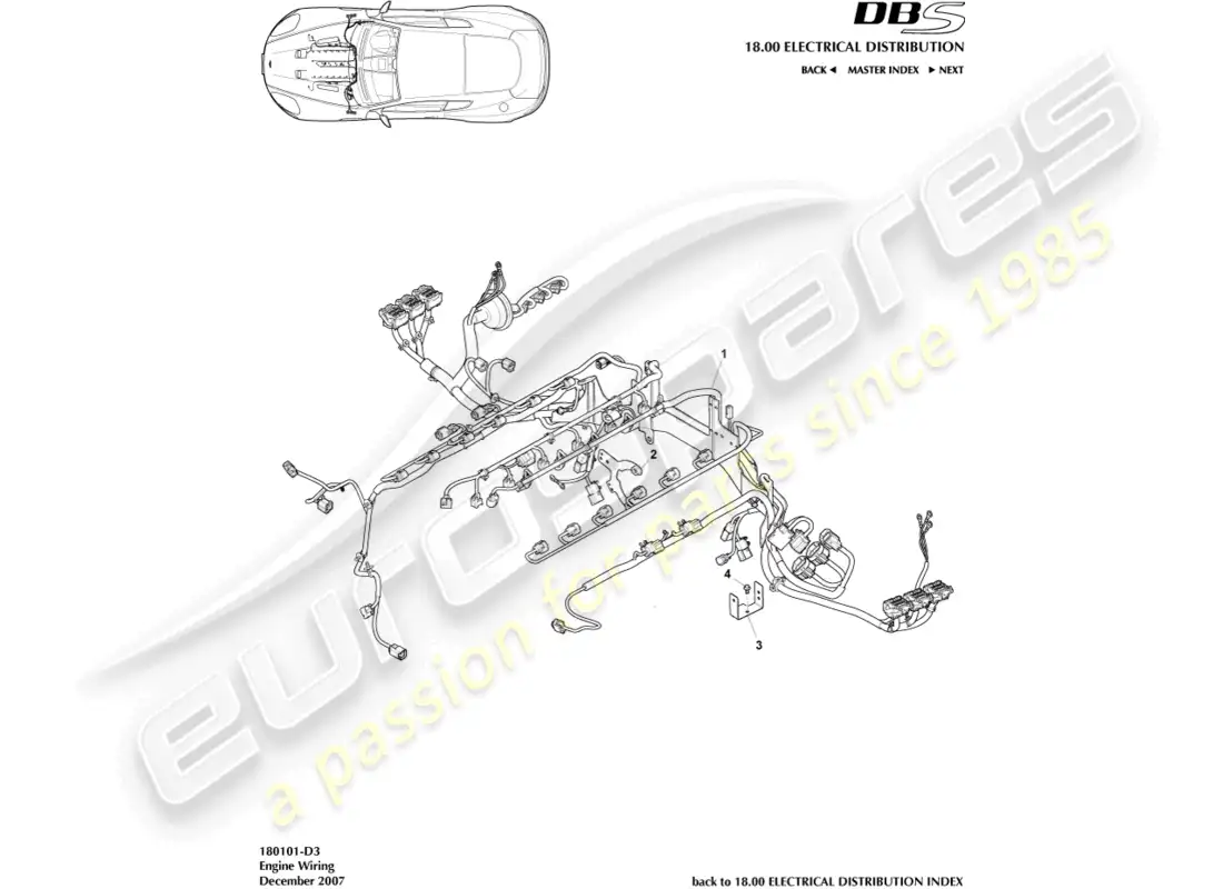 aston martin dbs (2008) engine bay harness parts diagram