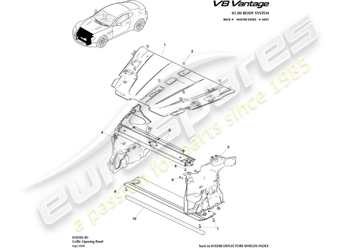 aston martin v8 vantage (2015) grille opening panel part diagram