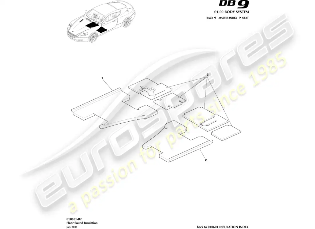 aston martin db9 (2006) floor sound insulation parts diagram
