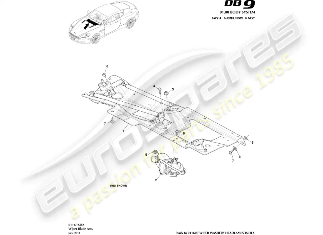 aston martin db9 (2012) wiper linkage assembly parts diagram