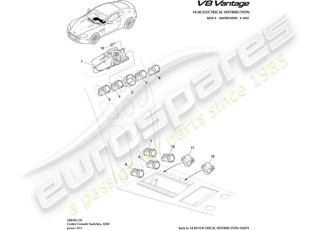 aston martin v8 vantage (2015) centre stack switches, asm, 16my part diagram
