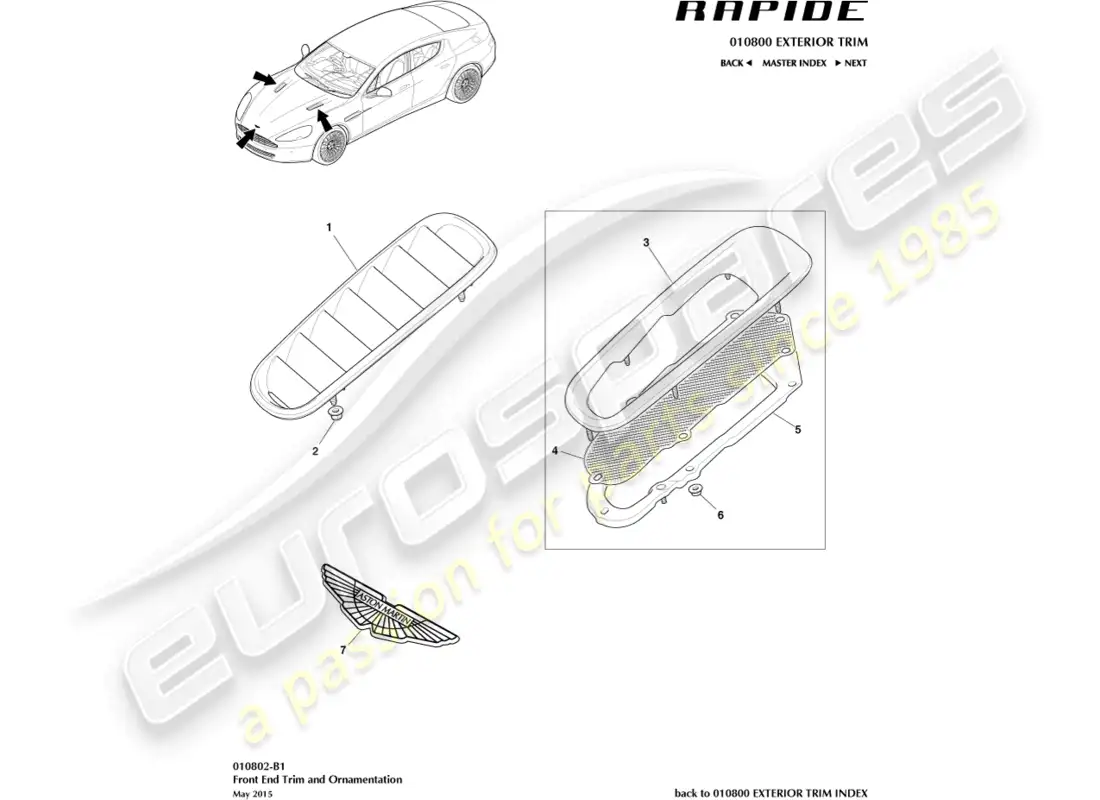 aston martin rapide (2019) front end trim parts diagram