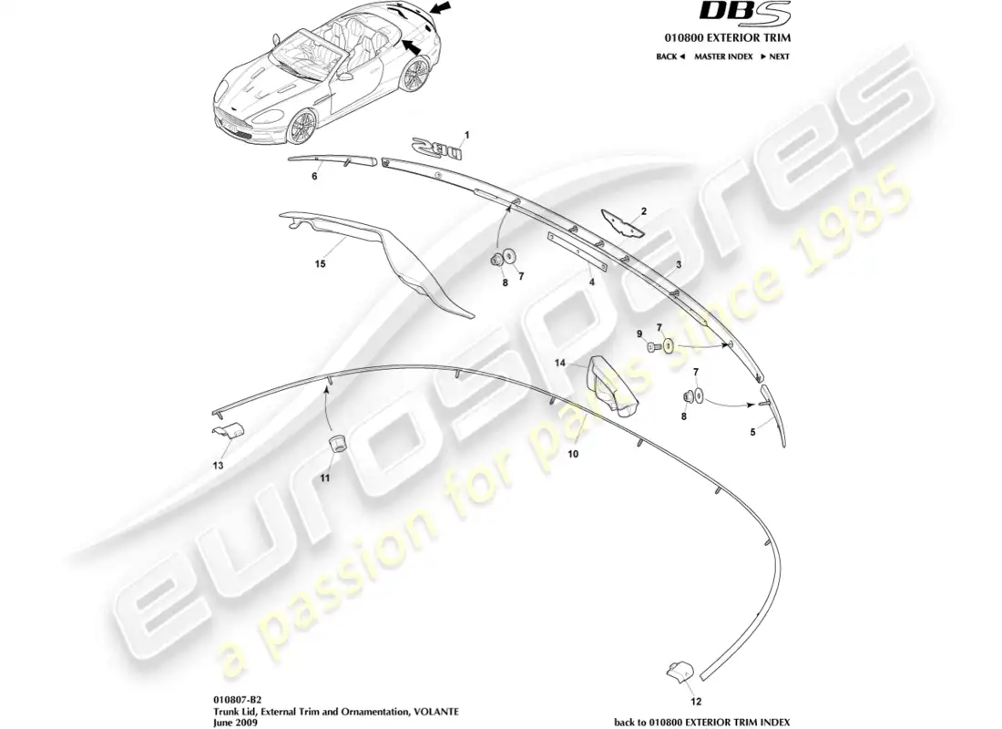 aston martin dbs (2013) trunk lid trim, volante parts diagram
