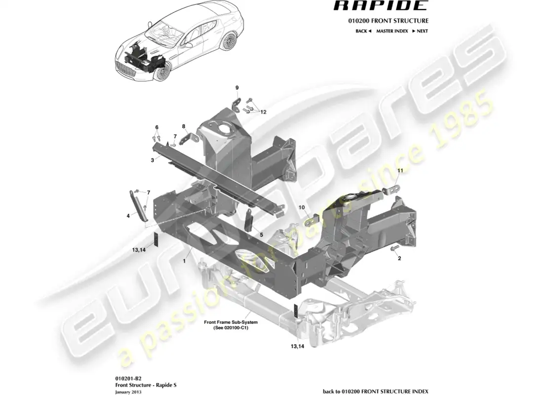aston martin rapide (2013) front structure, s parts diagram
