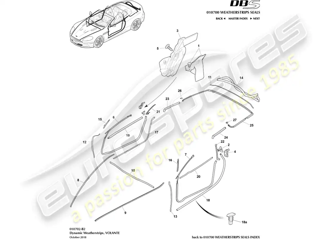 aston martin dbs (2011) dynamic weatherstrips, volante parts diagram